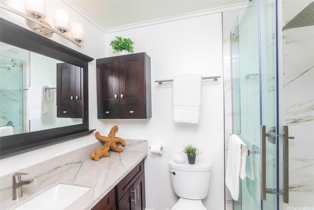 94-559 Makohilani St Unit 1071, Mililani, HI 96789 - bathroom featuring vanity, a marble finish shower, and crown molding