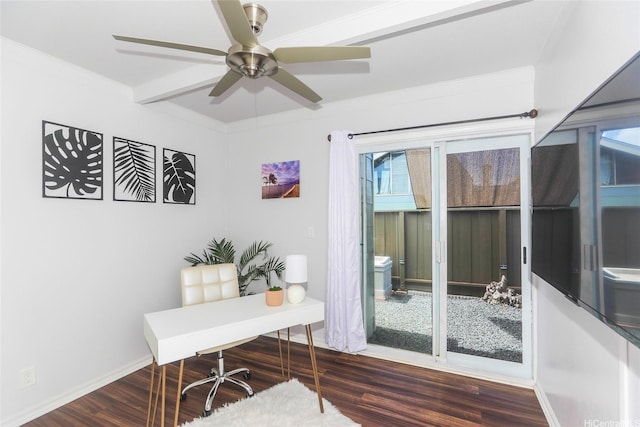 94-559 Makohilani St Unit 1071, Mililani, HI 96789 - office area with dark wood-type flooring, ceiling fan, and crown molding