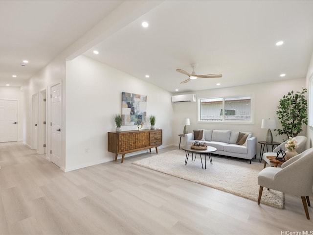 2078 Akaikai Loop, Pearl City, HI 96782 - living room with an AC wall unit, light wood-type flooring, ceiling fan, and recessed lighting