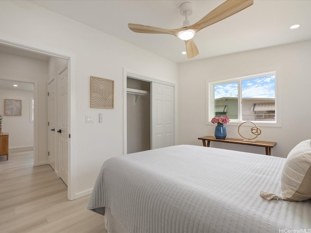 2078 Akaikai Loop, Pearl City, HI 96782 - bedroom with light wood finished floors, recessed lighting, a closet, and ceiling fan
