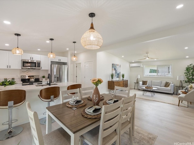 2078 Akaikai Loop, Pearl City, HI 96782 - dining area with a wall mounted AC, light wood finished floors, recessed lighting, and ceiling fan