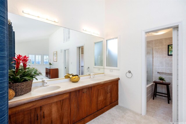 4959 Maunalani Cir Unit 3, Honolulu, HI 96816 - full bathroom featuring double vanity, lofted ceiling, and tile patterned flooring