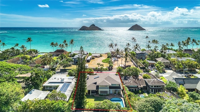 1319 Mokulua Dr, Kailua, HI 96734 - aerial perspective of suburban area with property boundaries highlighted and a nearby body of water