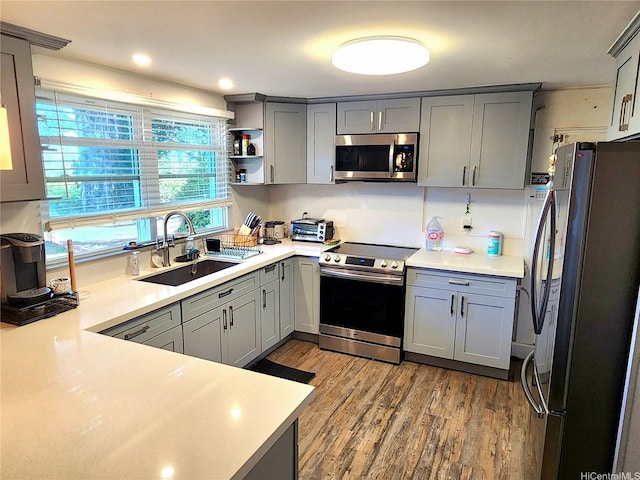 2056 Manoa Rd, Honolulu, HI 96822 - kitchen featuring stainless steel appliances, gray cabinetry, and wood finished floors