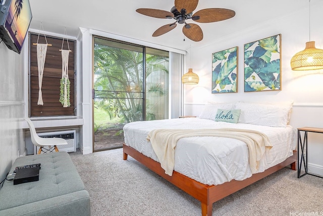 57-101 Kuilima Dr Unit 168, Kahuku, HI 96731 - bedroom featuring carpet floors, access to outside, a wall mounted air conditioner, and ceiling fan