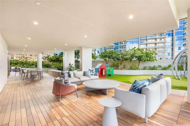 1390 Kapiolani Blvd Unit 3808, Honolulu, HI 96814 - deck featuring an outdoor hangout area, outdoor dining area, and a yard