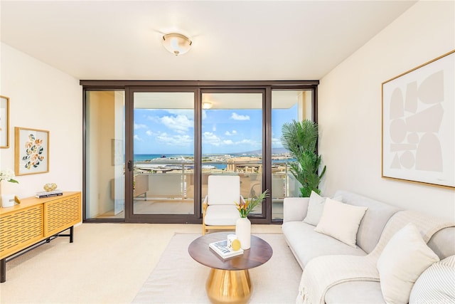 600 Queen St Unit 2103, Honolulu, HI 96813 - carpeted living room featuring floor to ceiling windows and a water view