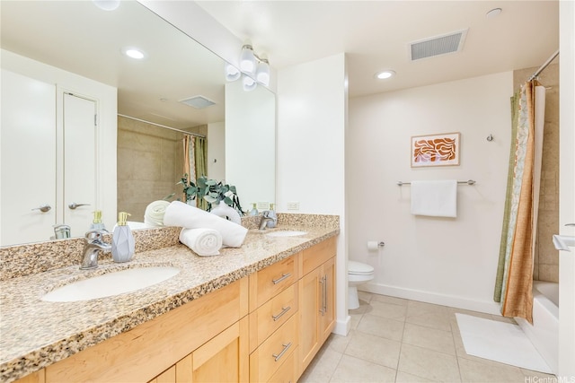600 Queen St Unit 2103, Honolulu, HI 96813 - full bathroom with tile patterned flooring, double vanity, and shower / bath combo with shower curtain