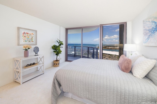425 S St Unit 2401, Honolulu, HI 96813 - bedroom with a water view, access to outside, expansive windows, and carpet floors