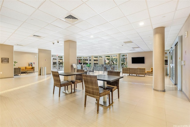 801 S St Unit 3822, Honolulu, HI 96813 - dining space featuring a paneled ceiling and decorative columns