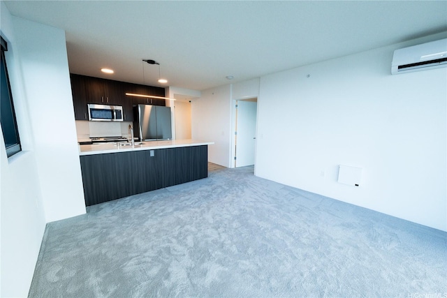 615 Keawe St Unit 3207, Honolulu, HI 96813 - kitchen featuring appliances with stainless steel finishes, a wall mounted air conditioner, light countertops, light carpet, and recessed lighting