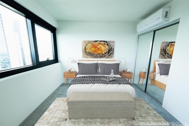 615 Keawe St Unit 3207, Honolulu, HI 96813 - carpeted bedroom with an AC wall unit and a closet