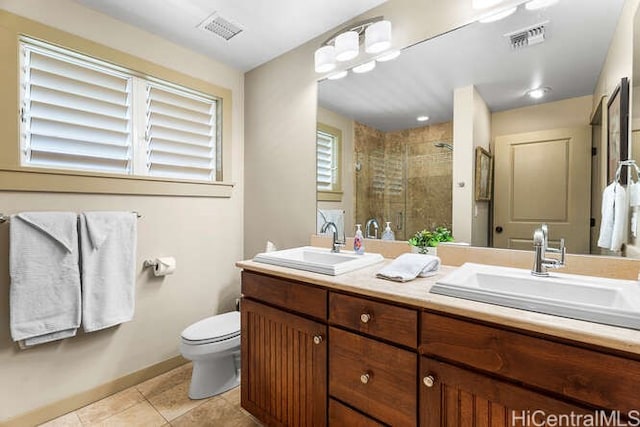 75-6025 Alii Dr Unit L201, Kailua Kona, HI 96740 - bathroom featuring double vanity, a stall shower, and tile patterned flooring