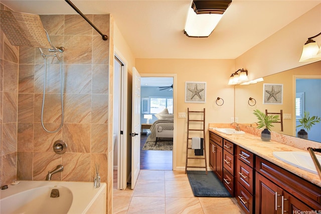45-521 Halekou Rd Unit B, Kaneohe, HI 96744 - bathroom with ensuite bathroom, bathing tub / shower combination, double vanity, and tile patterned flooring