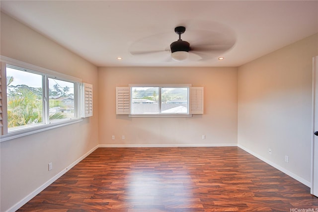 45-521 Halekou Rd Unit B, Kaneohe, HI 96744 - unfurnished room featuring ceiling fan, dark wood-style flooring, and recessed lighting