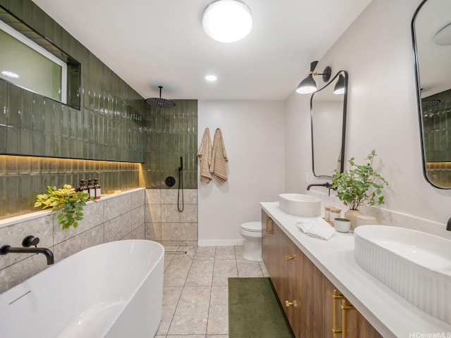 3641 Kumuone St, Honolulu, HI 96822 - full bathroom featuring a freestanding tub, walk in shower, double vanity, and tile patterned floors