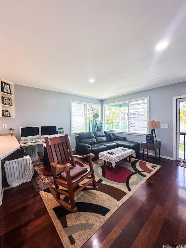 535 Maluniu Ave, Kailua, HI 96734 - living area with dark wood-type flooring, an office area, and recessed lighting