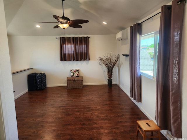 94-373 Leleaka St, Mililani, HI 96789 - empty room featuring a wall mounted air conditioner, ceiling fan, wood finished floors, recessed lighting, and lofted ceiling