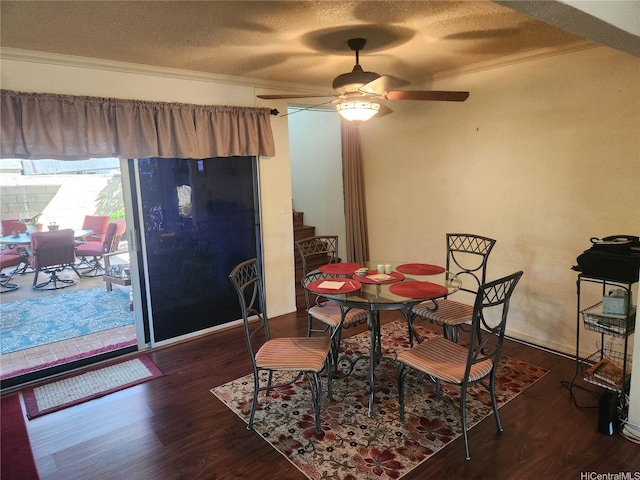 94-373 Leleaka St, Mililani, HI 96789 - dining space featuring crown molding, wood finished floors, ceiling fan, and a textured ceiling