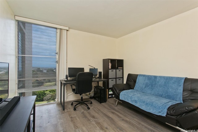 98-719 Iho Pl Unit 5-703, Aiea, HI 96701 - office area with wood finished floors and floor to ceiling windows
