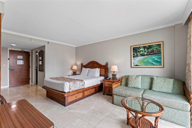 2045 Kalakaua Ave Unit 403, Honolulu, HI 96815 - bedroom with ornamental molding and light tile patterned flooring