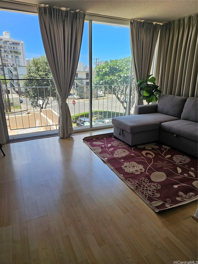 1702 Kewalo St Unit 204, Honolulu, HI 96822 - living area with wood finished floors, expansive windows, and a city view