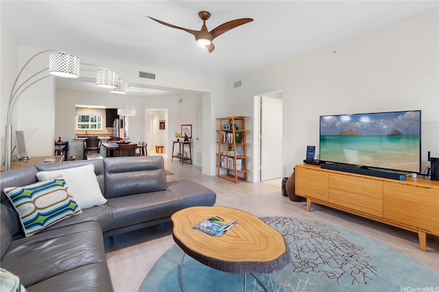 437 Kailua Rd Unit 6107, Kailua, HI 96734 - living area featuring a ceiling fan and light wood-type flooring