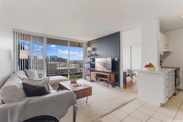 775 Kinalau Pl Unit 1806, Honolulu, HI 96813 - living area with expansive windows, light tile patterned flooring, and light carpet