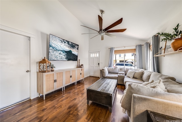 91-1516 Keonekapu St, Ewa Beach, HI 96706 - living area featuring a ceiling fan, dark wood-style floors, and high vaulted ceiling