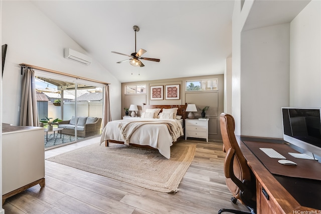 91-1516 Keonekapu St, Ewa Beach, HI 96706 - bedroom with access to exterior, a wall unit AC, multiple windows, an office area, and lofted ceiling