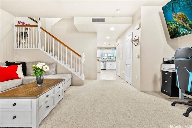 1180 Kakala St Unit 608, Kapolei, HI 96707 - corridor featuring light colored carpet, stairs, recessed lighting, and a desk