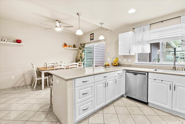 1180 Kakala St Unit 608, Kapolei, HI 96707 - kitchen with dishwasher, light tile patterned floors, ceiling fan, and light countertops