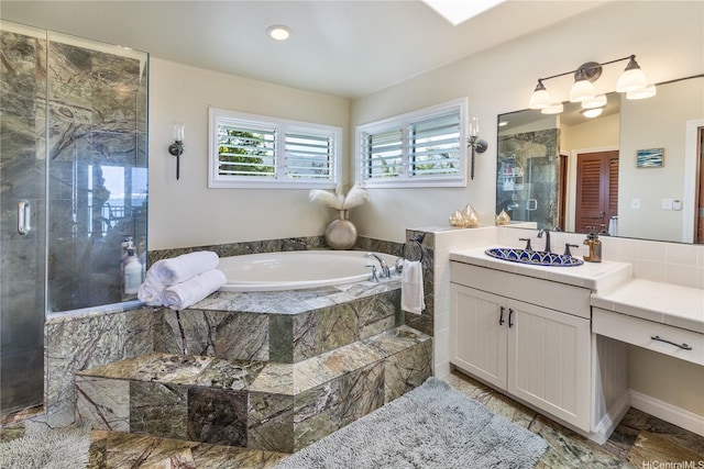 68-17 Laau Paina Pl, Waialua, HI 96791 - bathroom with a bath, vanity, a stall shower, and recessed lighting