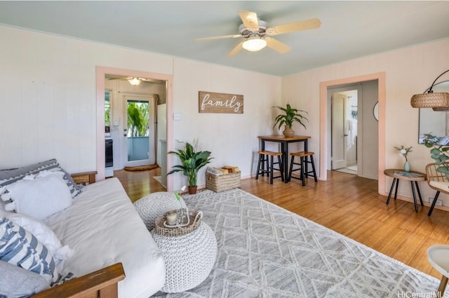 68-17 Laau Paina Pl, Waialua, HI 96791 - living room with wood finished floors and ceiling fan