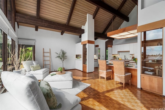 46-478 Haiku Plantations Dr, Kaneohe, HI 96744 - living area with high vaulted ceiling and a wooden ceiling with exposed beams
