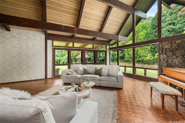 46-478 Haiku Plantations Dr, Kaneohe, HI 96744 - living room with high vaulted ceiling and beamed ceiling