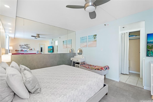 444 Kanekapolei St Unit 501, Honolulu, HI 96815 - bedroom featuring light tile patterned floors, a ceiling fan, and recessed lighting