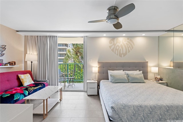 444 Kanekapolei St Unit 501, Honolulu, HI 96815 - bedroom with access to outside, recessed lighting, and tile patterned floors