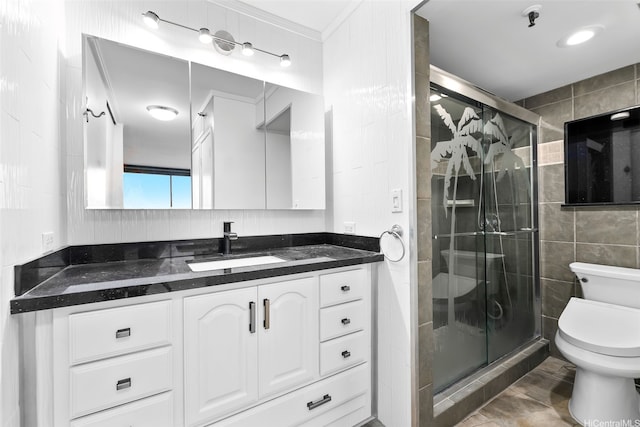 2499 Kapiolani Blvd Unit 2708, Honolulu, HI 96826 - bathroom with vanity, tile walls, and a stall shower