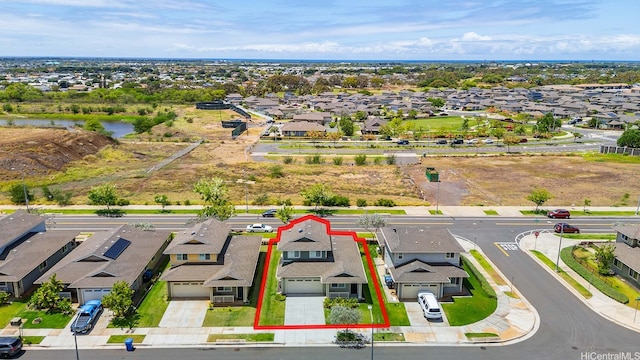 91-1512 Ulaula Loop, Ewa Beach, HI 96706 - aerial perspective of suburban area featuring property boundaries highlighted