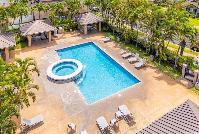 91-2070 Kaioli St Unit 4404, Ewa Beach, HI 96706 - view of swimming pool featuring a gazebo, a pool with connected hot tub, and a patio