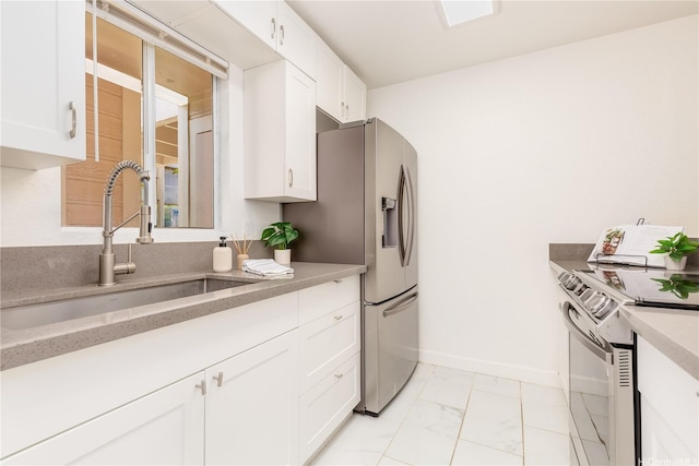 92-1163 Palahia St Unit E102, Kapolei, HI 96707 - kitchen featuring electric range, light marble finish floors, white cabinetry, and light stone counters
