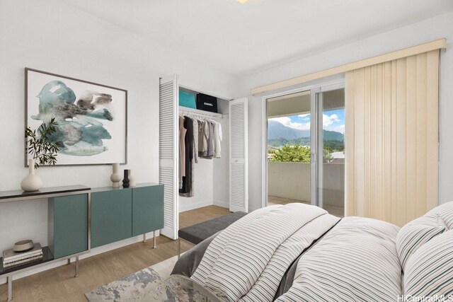 46-145 Humu Pl, Kaneohe, HI 96744 - bedroom featuring access to outside, wood finished floors, and a closet