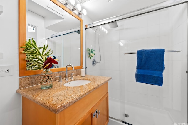 1296 Kapiolani Blvd Unit Ii2407, Honolulu, HI 96814 - full bathroom with vanity and a shower stall