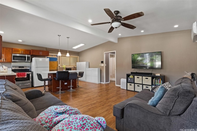 94-555 Awamoi St, Waipahu, HI 96797 - living area featuring light wood finished floors, ceiling fan, and recessed lighting