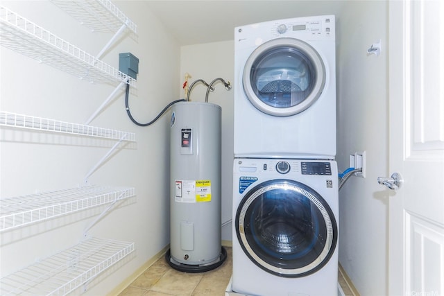 1020 Kakala St Unit 816, Kapolei, HI 96707 - laundry room featuring electric water heater, stacked washer / drying machine, and light tile patterned floors