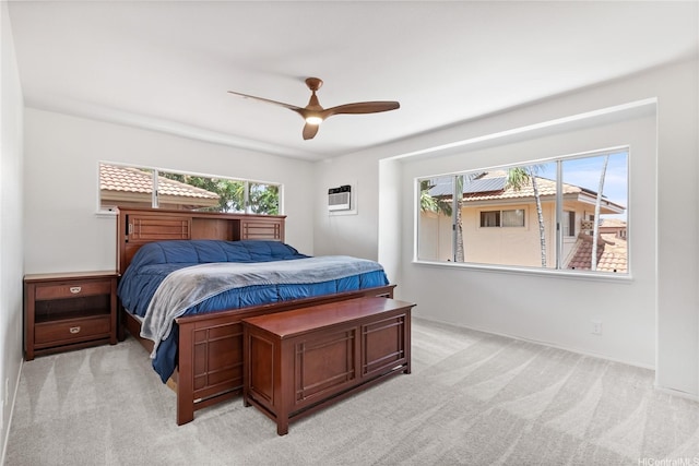 91-1186 Namahoe St, Kapolei, HI 96707 - bedroom with light carpet, a ceiling fan, and a wall mounted AC