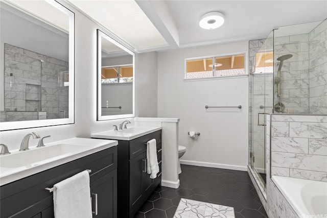 91-1186 Namahoe St, Kapolei, HI 96707 - full bathroom with a stall shower, two vanities, a garden tub, and tile patterned flooring