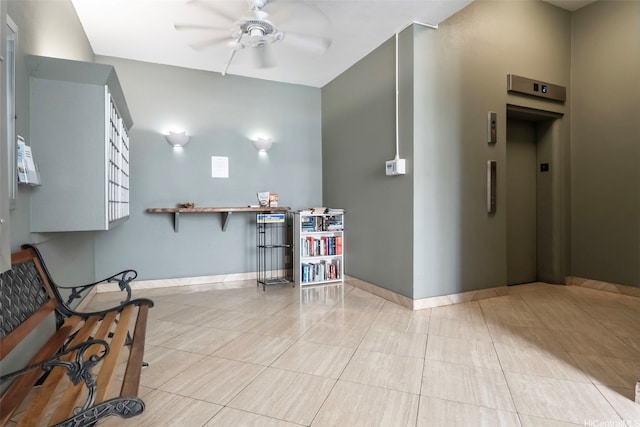 1215 Alexander St Unit 204, Honolulu, HI 96826 - sitting room featuring elevator, a ceiling fan, and tile patterned floors