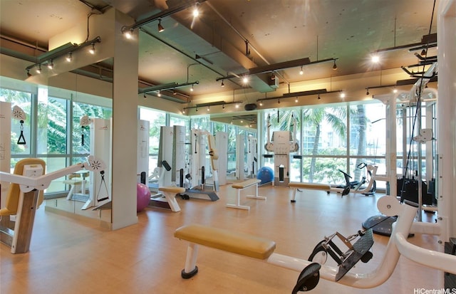 1177 Queen St Unit 2906, Honolulu, HI 96814 - workout area with healthy amount of natural light and track lighting